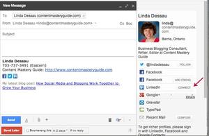 Screen shot of using Rapportive for Gmail to add new contact on LinkedIn